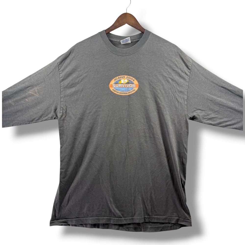 Vintage Hanes Beefy-T JCAHO 2004 Survivor Long Sleeve Shirt XL Gray Norton